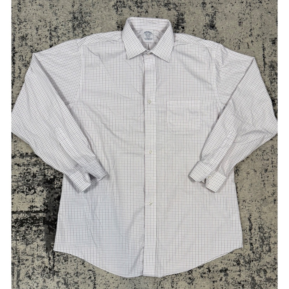 Brooks Brothers Mens 16.5 34 Regent Non Iron Check Dress Shirt Purple White